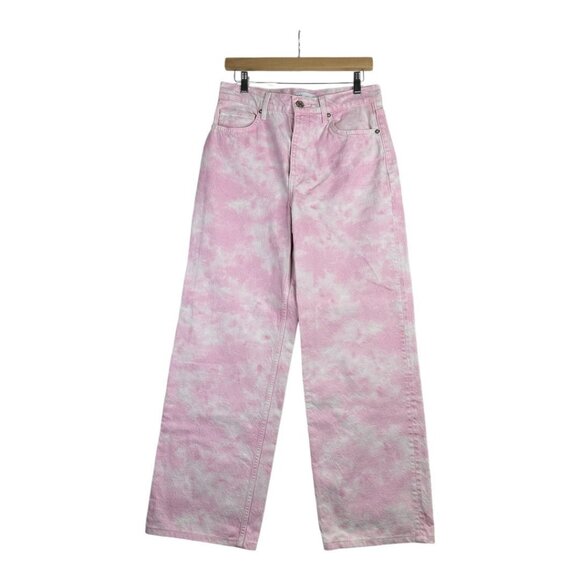 Zara‎ Women's Tie Dye High Rise Wide Leg Pants size 6 Pink - Picture 1 of 9